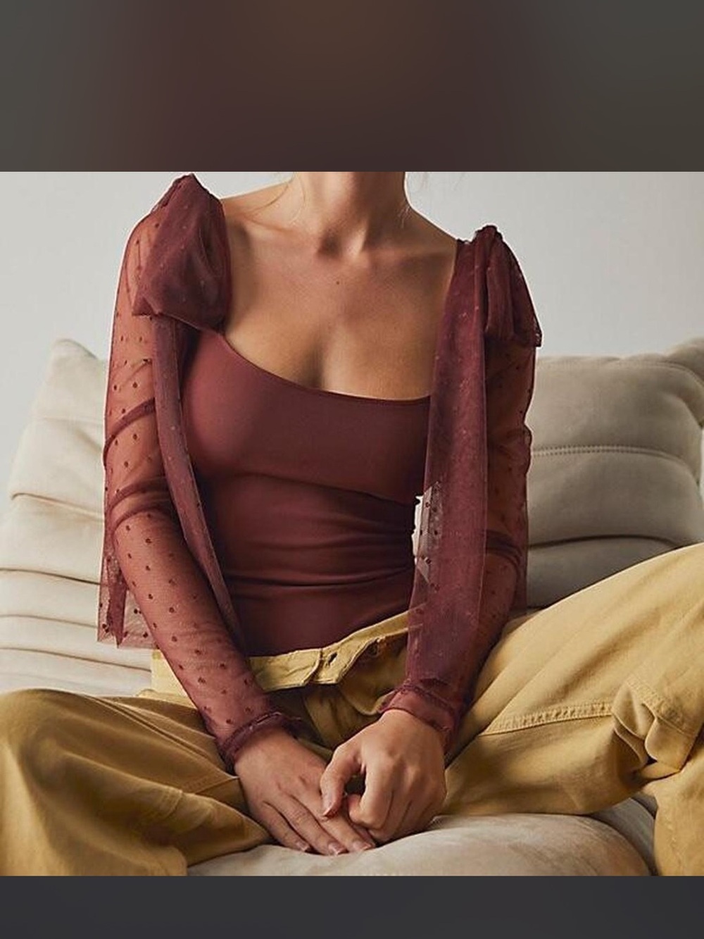 Free People Burgundy Brown Tongue Tied Bodysuit